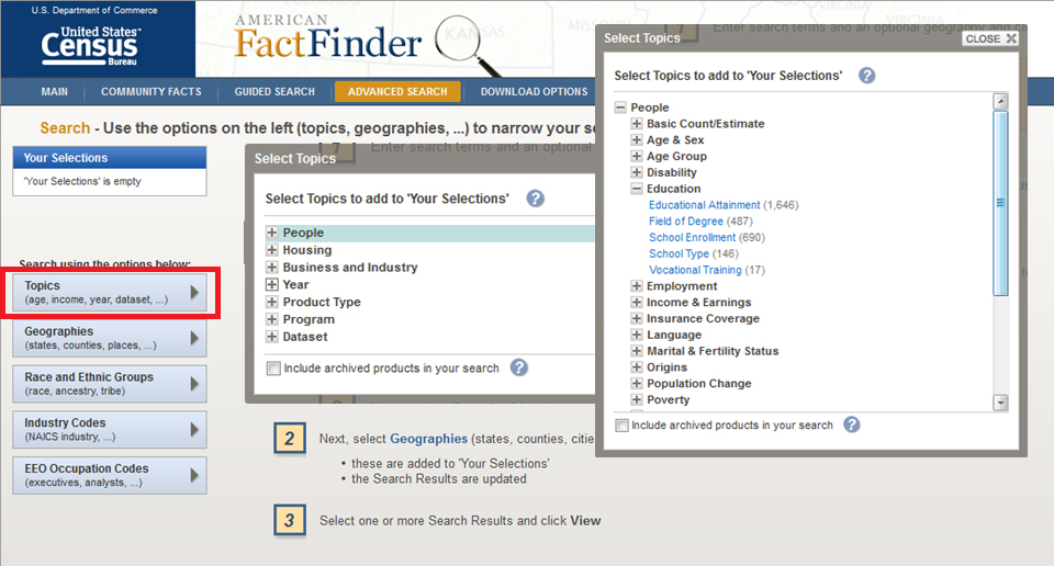 American Fact Finder - Advanced Search